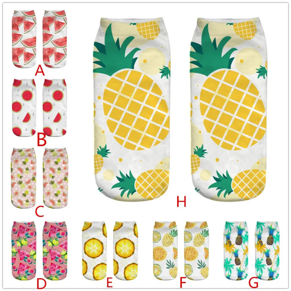 

KLV 2018 women socks cotton Cute Work Cotton Socks 3D Fruit Watermelon Pineapple Print Medium Sports Socks ST6