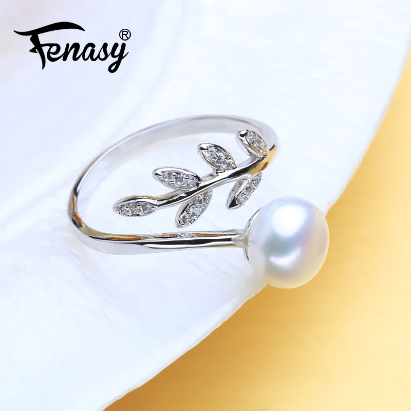 

FENASY Pearl wedding ruby rings,black golden pearl jewelry 925 sterling silve leaves emerald Ring for Women Gift,jewelry box