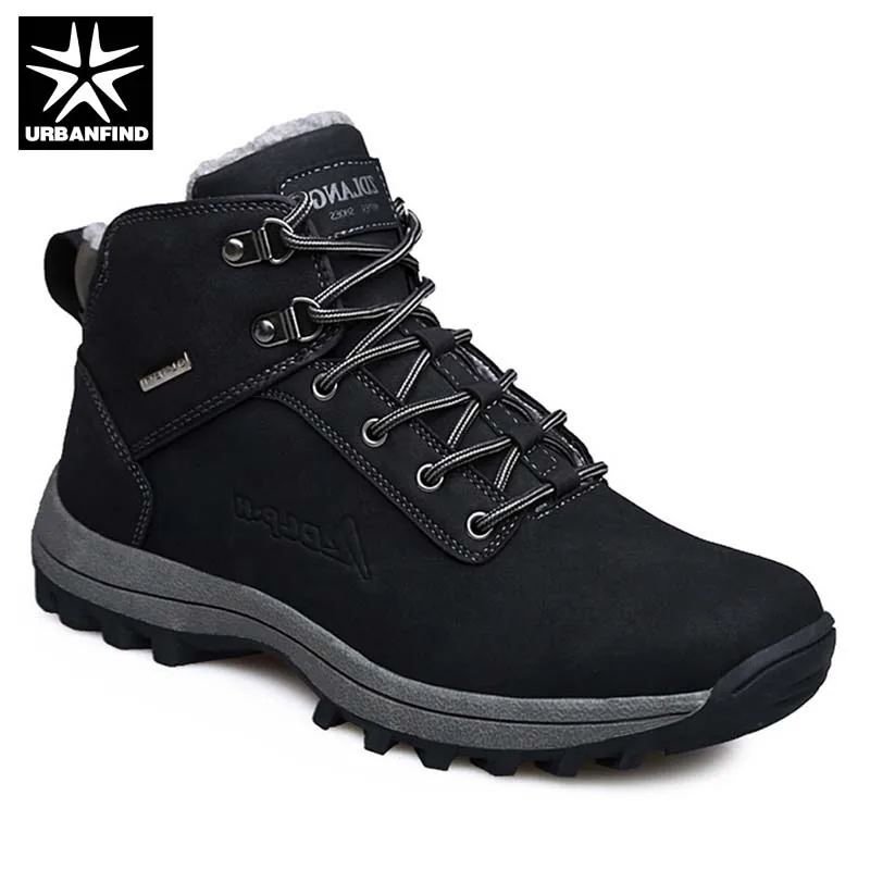 

2019 Thick Fur Lining Men Warm Winter Boots Snow Boots Large Size 39-46 New Fashion Man Leather Ankle Shoes Black Brown