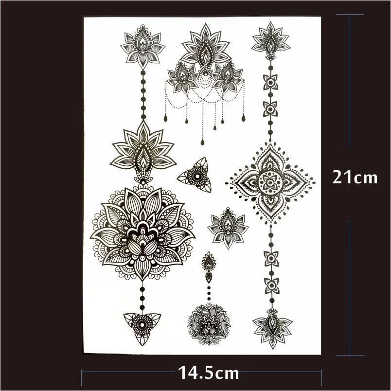 BH-10 1 шт. цветок лотоса черные татуировки из хны Временная нательная татуировка наклейки