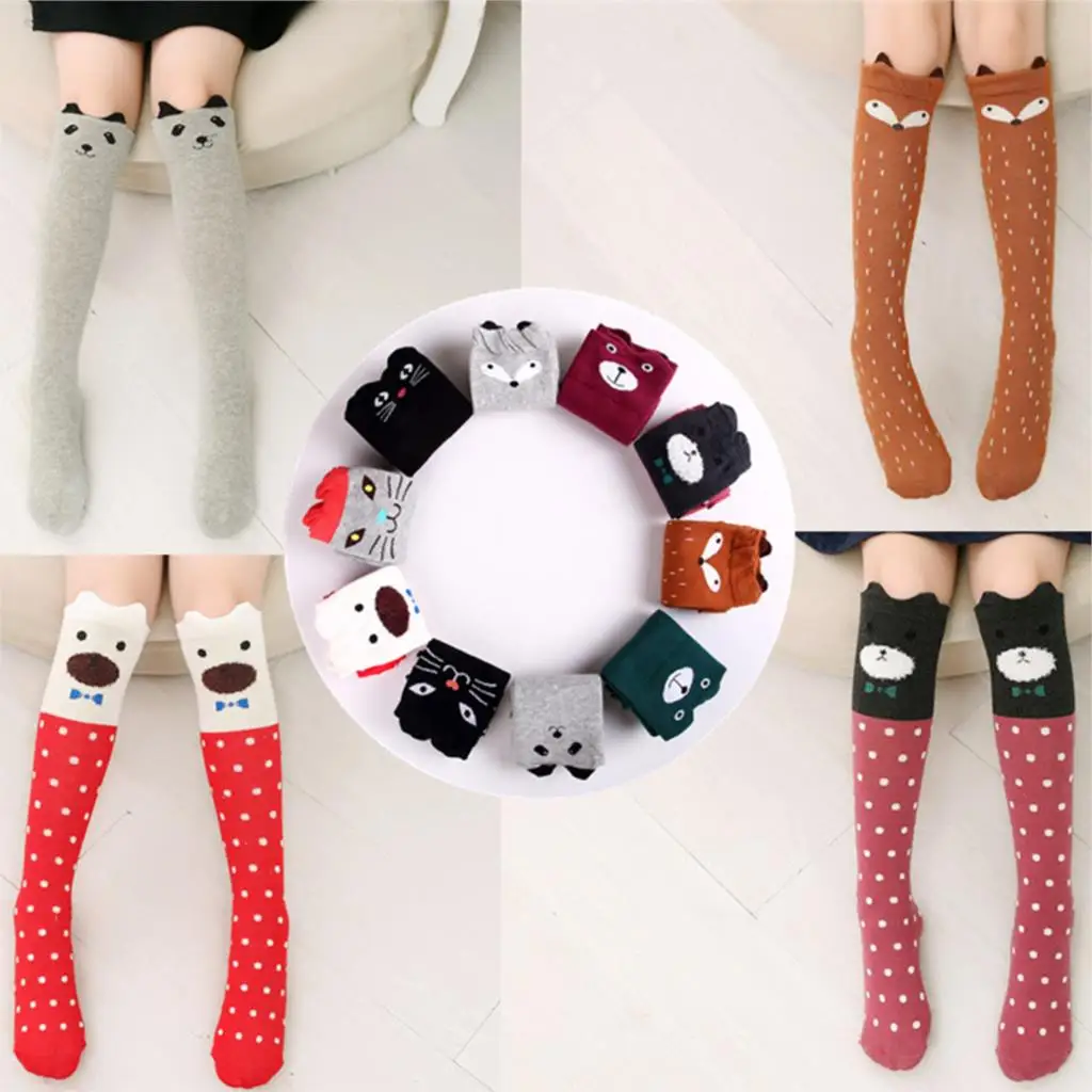 5 Pair Cute Cartoon Socks For Children Long Knees Print Animal Long Knee Socks Cotton Kid Socks Fox Socks Toddler Girl Meias V20
