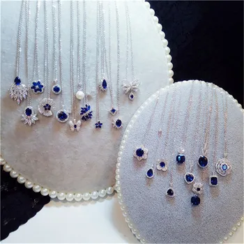 S925 Sterling Silver Necklace Pendants For Women Sapphire Gemstone Clavicle Chain Fine Jewelry Simple Pendant Blue Colar Bijoux