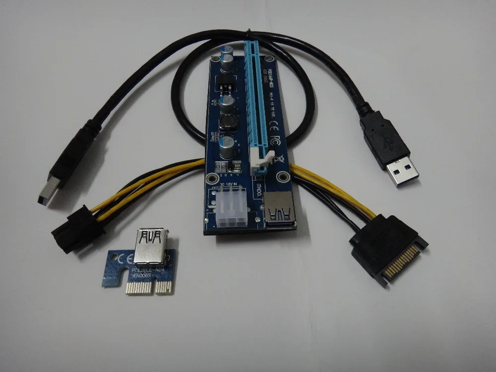 

20Pcs/Lot PCIe 1x to 16x PCI Express Extender Riser Card USB 3.0 PCI-e Extension Adapter with SATA 15pin to 6pin power cable RU