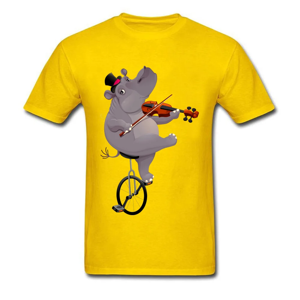 Funny hippo on an unicycle 2018 Newest Mens T-Shirt O Neck Short Sleeve 100% Cotton Tops & Tees Summer Tee-Shirt Funny hippo on an unicycle yellow