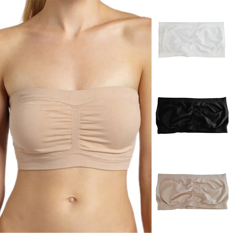 Plus Size Lingerie Womens Strapless Boob Tube Top Women Bra Basic Solid Color Underwear Strapless Tops
