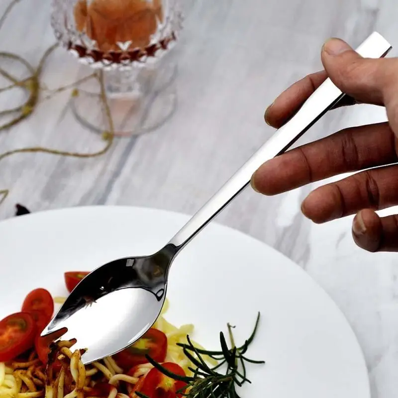 

LEMAIJIAJU 1pc Salad Spoon Stainless Steel Spoon Fork Portable Spoons For Salads Cooking Utensil Outdoor Picnic Tableware #0035