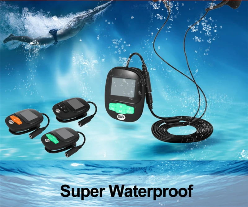 Новые IPX8 Дайвинг Плавание ming 2 ГБ MP3 Водонепроницаемый плеер наушники под водой Surf Спортивные Плавание мини-гарнитура FM радио экран MP3