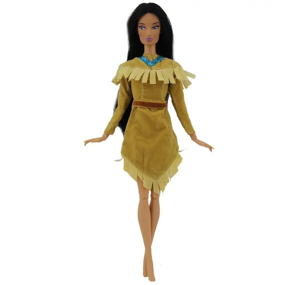 

Handmade Fairy tales Copy Pocahontas Princess Dress Wedding Party Gown Long Sleeves Clothes For Barbie Doll Accessories Toy