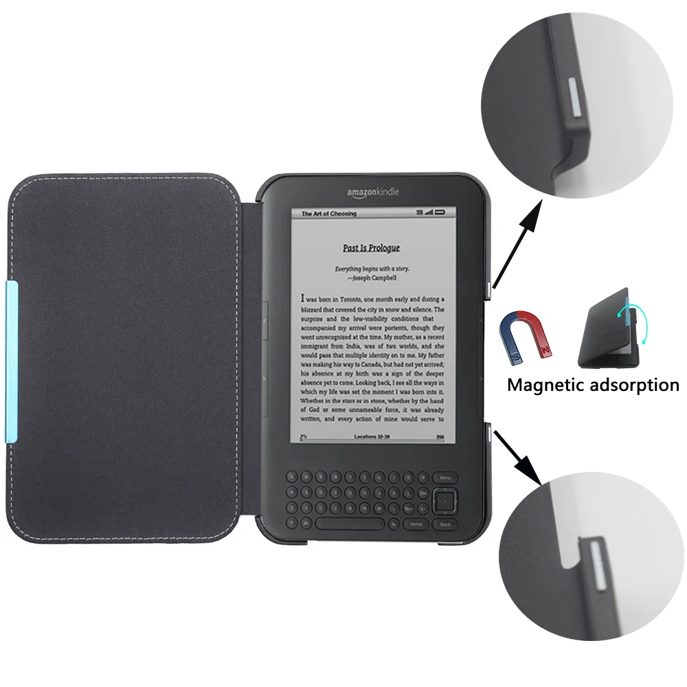  PU leather case for Amazon Kindle 3rd Model D00901 magnetic closured cover Kindle 3 3rd Gen eReader