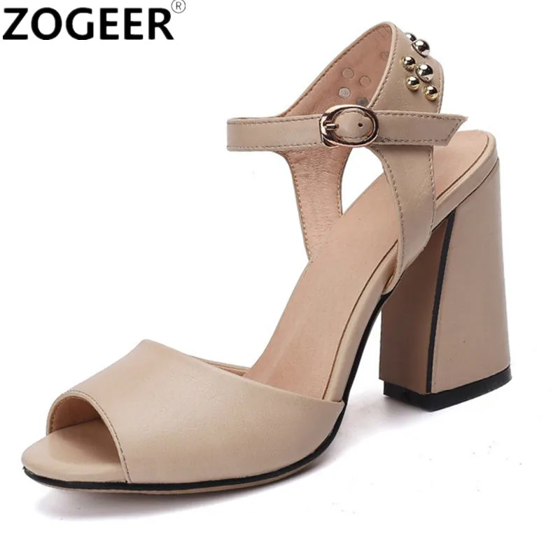 

2018 New Summer Gladiator Sandal Fashion Split Leather High Heels Sandals Women Casual Ankle Straps Brown Ladies Shoes