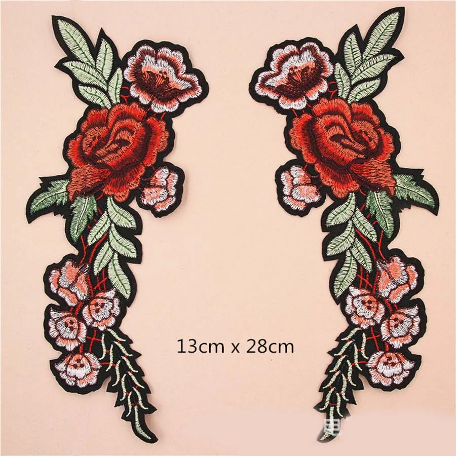 

Fabric Embroidered Long Rose Flower Patch Clothes Sticker Bag Sew Iron On Applique DIY Apparel Sewing Clothing Accessories BU133