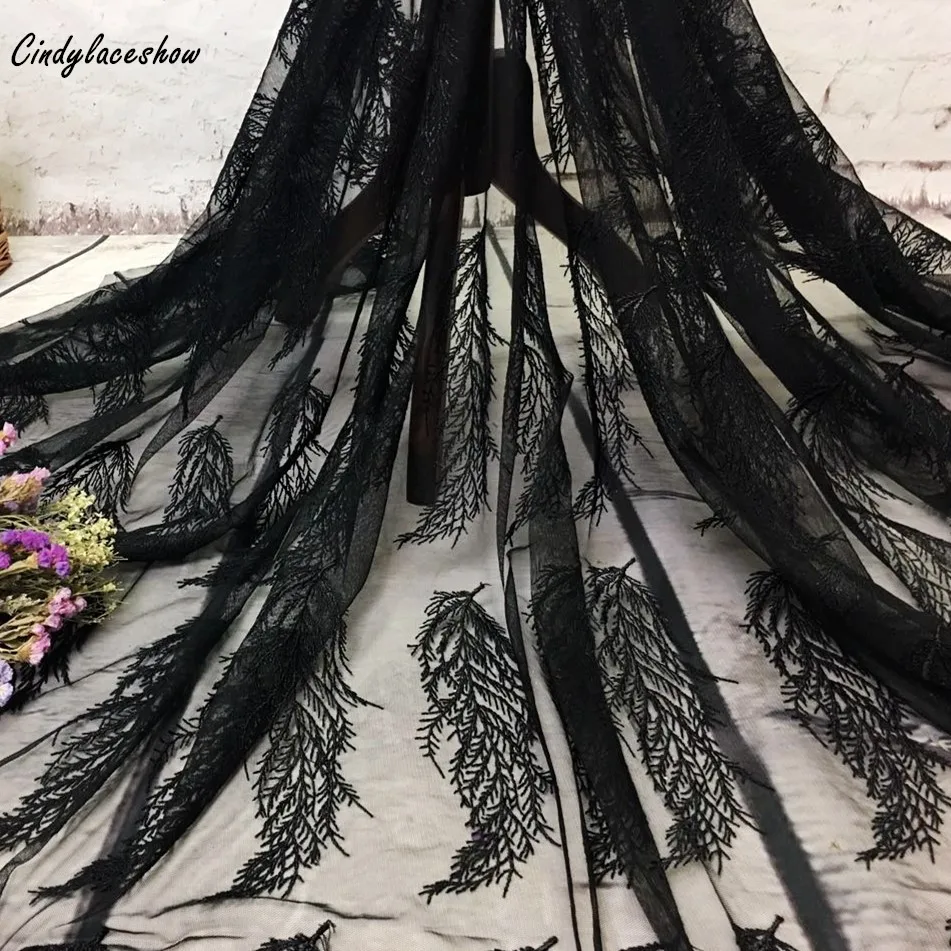 

1 Yard African Tulle Feather Embroidered Lace Fabric Summer French Lace Fabric For Bridal Women's Dress Sewing Net French Lace