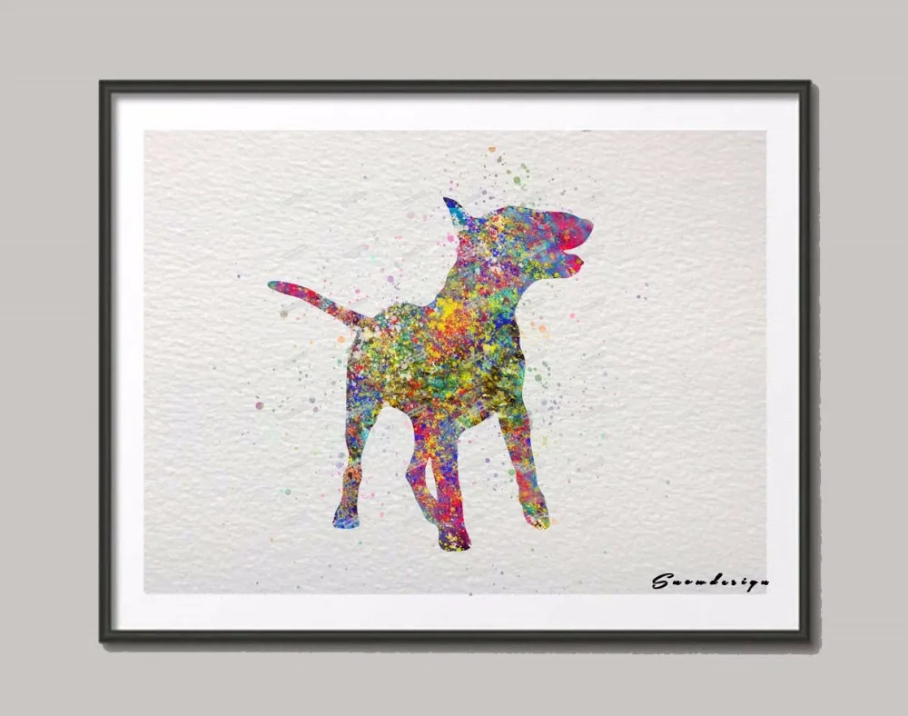 Original English Bull Terrier watercolor canvas painting Dog wall art