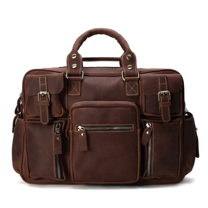 ROCKCOW Natural Leather Men's Briefcase Bag Men's Travel Bags Laptop Men Messenger Bags Men Business Tote 7028