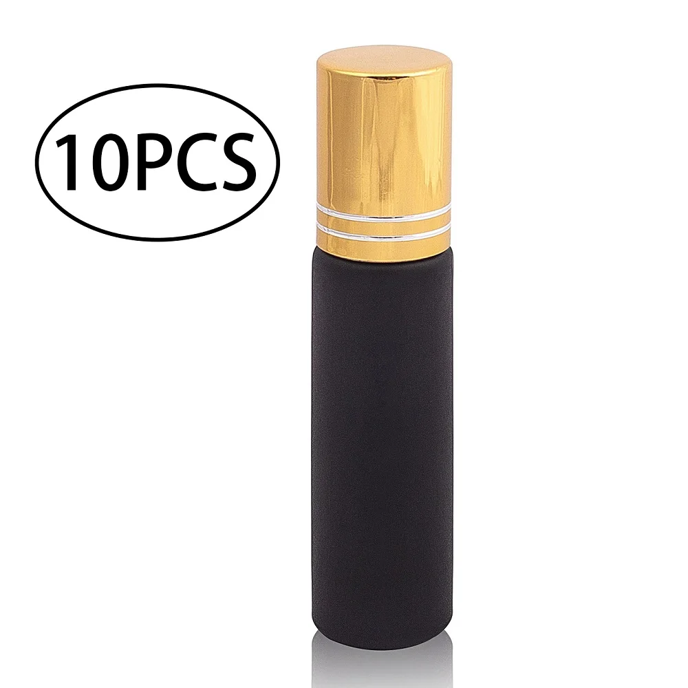 9 цветов 10 мл портативный матовый стеклянный ролик роликовые эфирные масла флаконы для духов контейнер для распыления путешествия бутылка для многоразового использования - Цвет: 10PCS Black