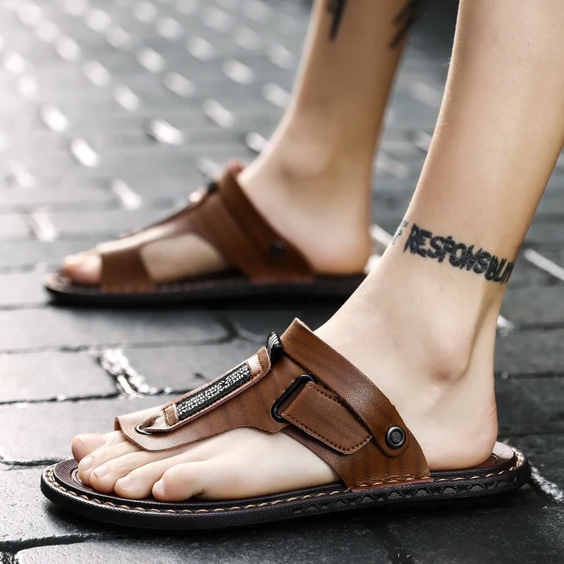 Hot Summer Men/'s Closed Toe Genuine Leather Sandals Casual Sandal Shoes Slipper