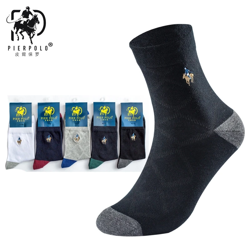 

5 Pairs/lot PIER POLO High Quality Fashion Brand Casual Cotton Socks Business Embroidery Men's Socks Manufacturer Wholesale
