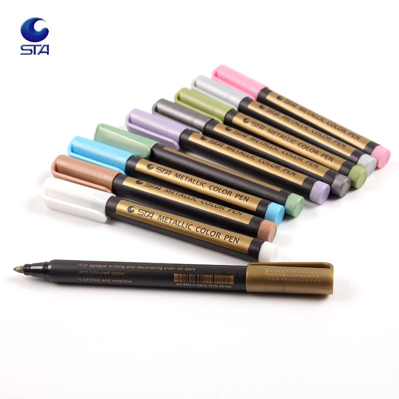 STA 10 Colors Metallic Marker Pens for Rock Painting Medium Point Metallic Color Markers for Ceramic Glass Plastic Scrapbookin new 4 tube glass medium shisha hookah suit multiplayer hookah ceramic bowl hookah accessories