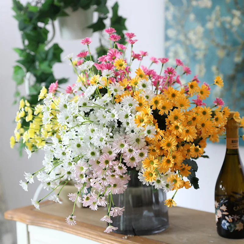 

5 Fork Artificial flower silk small daisy bouquet DIY Christmas wedding home decor photography arrange chrysanthemum table decor