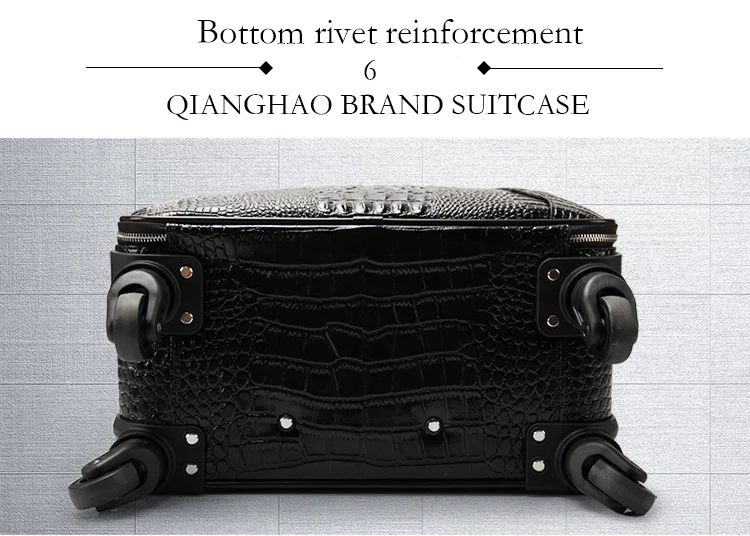 QiangHao, 16 дюймов, 20 дюймов, Спиннер, колесо, натуральная кожа, чемодан, крокодиловый тип, телячья кожа, багаж для багажа