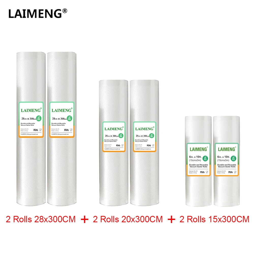 

6 Rolls/lot Food Grade Vacuum Bags 3M For Vacuum Packer Storage Bags Long Keeping 15+20+28cm*300cm R246