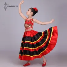 Детские костюмы для танца живота; детская длинная юбка для танцев; одежда для сцены; Танцевальная юбка-качели; одежда для цыганских танцев для девочек