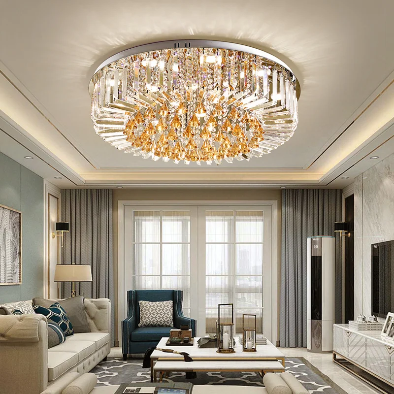 

LED Light Modern Crystal Ceiling Lamp Round Ceiling Lights Fixture Home Indoor Lighting Remote Control 3 White Colors Dimmable