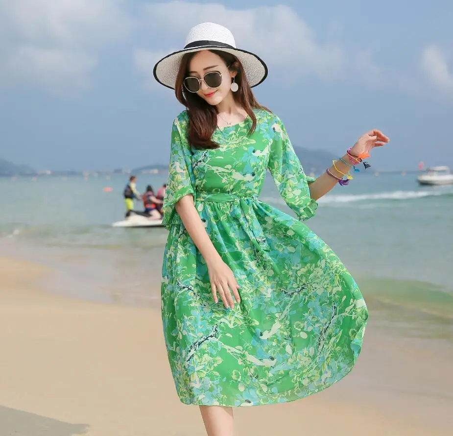 High quality summer 2017 beach party dresses women's floral printed