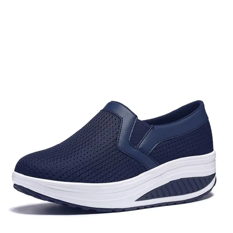 BVNOBET/Летняя обувь на массивном каблуке; женская обувь из дышащего сетчатого материала на платформе; женские лоферы на танкетке; dames schoenen - Цвет: Синий