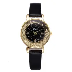 Изысканные роскошные женские часы модные женские часы под платье розовое золото горный хрусталь циферблат, кожаный ремешок наручные часы