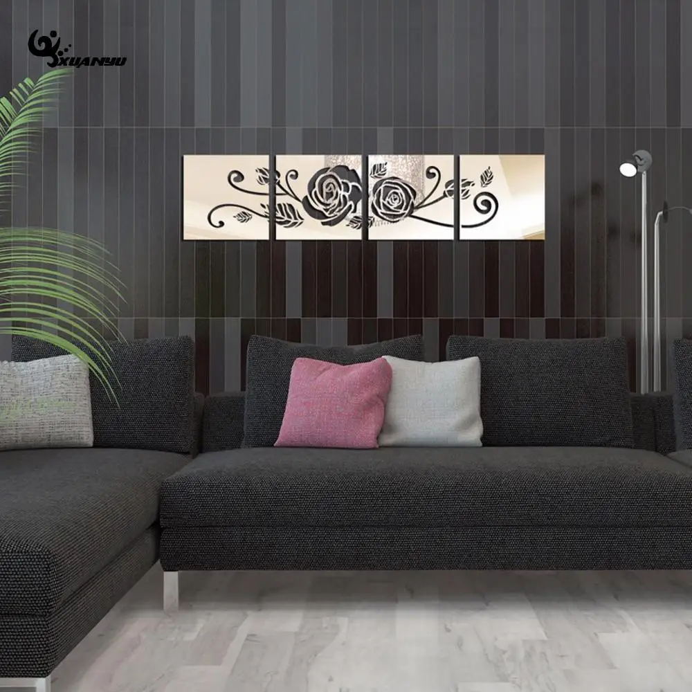 حار بيع Acrycle جدار ملصقا DIY ملصقات للمرايا للتلفزيون أريكة خلفية جدار غرفة النوم الديكور ديكور المنزل تقريبا 4 قطعة/المجموعة