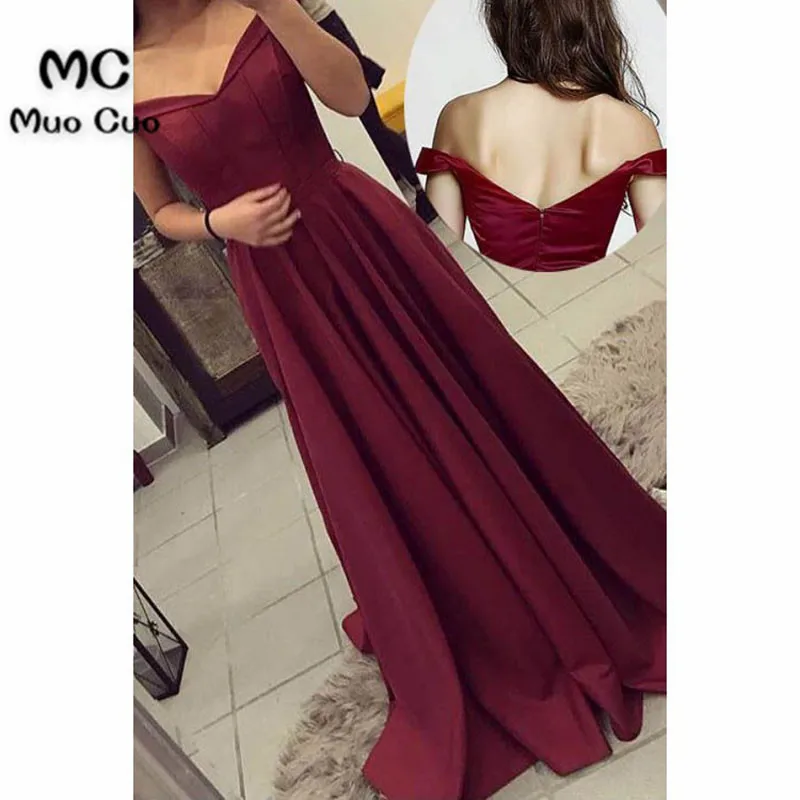Off-the-Shoulder Long Burgundy Prom Dresses Party Evening Gowns