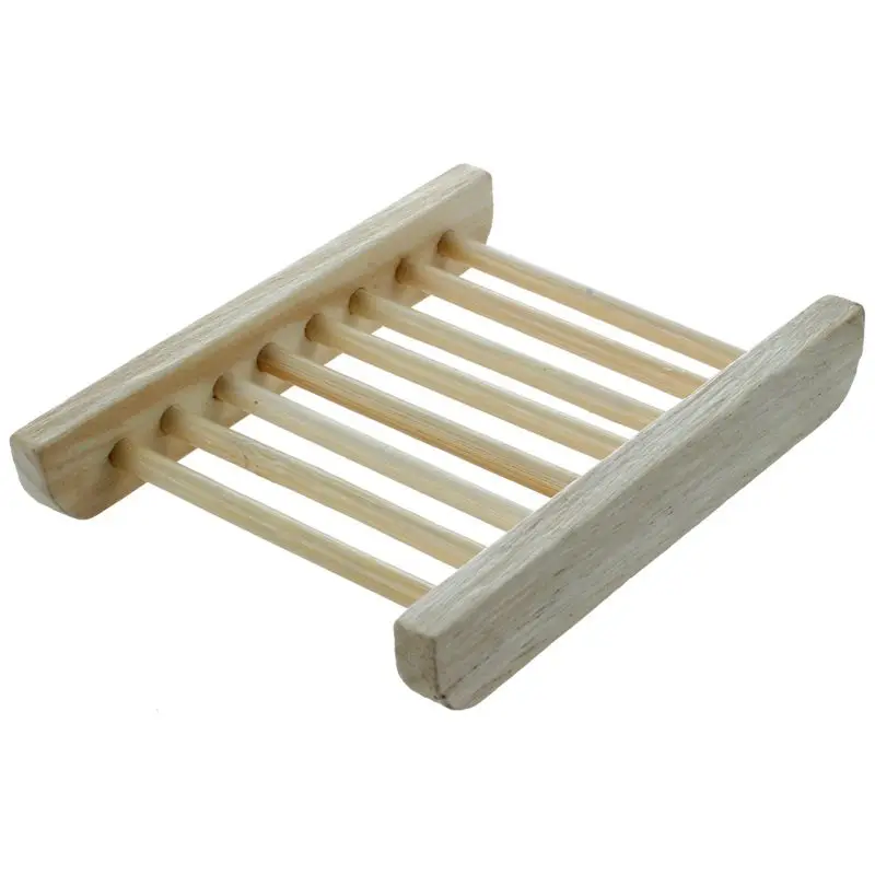 Wood-color Trapezoid Natural Wood Soap Plate Box Bath Tray Holder Dish Shower Wash 12*9*1.7cm | Обустройство дома