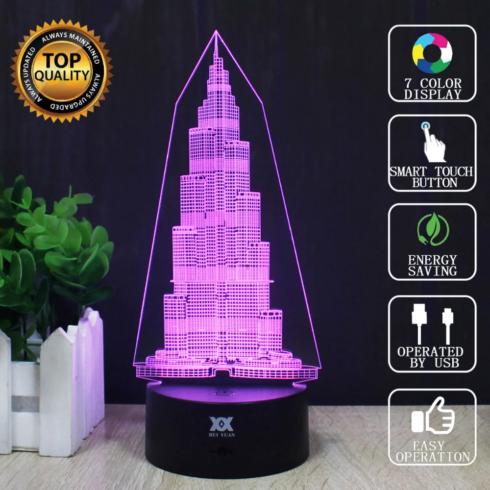 

Burj Khalifa Tower Lamp Car Motorcycle Fighters 3D Lamp LED Novelty Night Lights USB Light Child's Birthday Gift HUI YUAN Brand