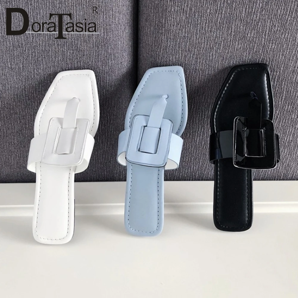 

DORATASIA New Dropship INS Hot women's Genuine Leather Slip On Shoes Woman Casual Outside Summer Slippers 2019 Big Size 34-40