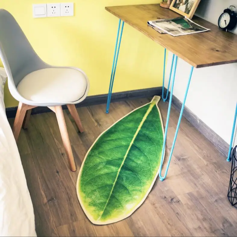 

3D Design Green Leaves Pattern Living Room Bedroom Rug Non-Slip Bathroom kitchen Carpet for Children Home Decorator Floor Rug
