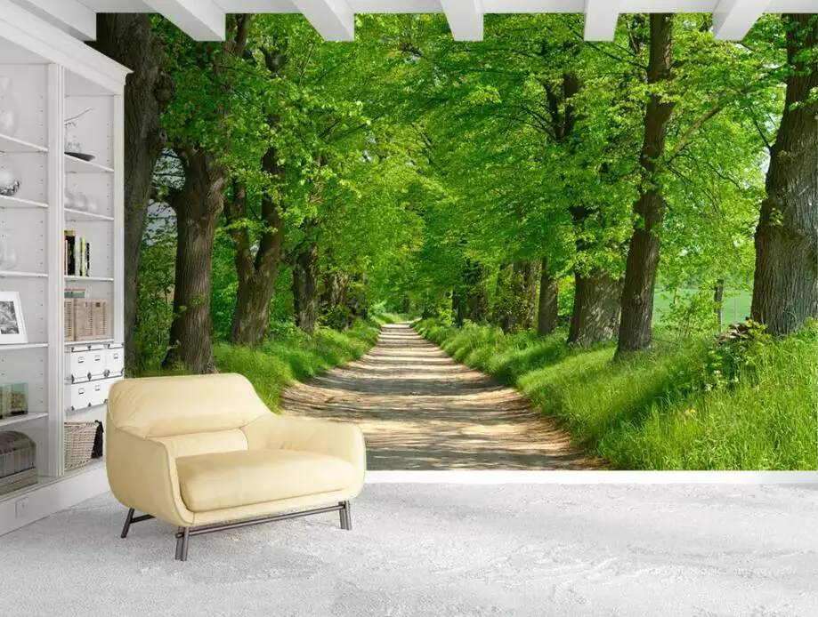 e quarto, Mural, Forest Path, Mural, Floresta, ave, natureza, personalizado