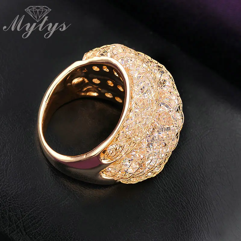 Mytys модное Золотое кольцо с кристаллами Размер 6 7 8 9 10 прозрачный Циркон массивные кольца для женщин R561