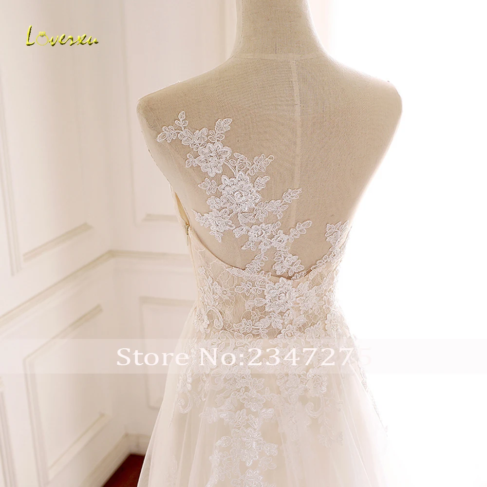Loverxu Vestido De Noiva сексуальное свадебное платье трапециевидной формы с овальным вырезом и аппликацией, кружевное свадебное платье с длинным подолом, большие размеры