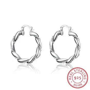 

Lekani Minimalist Design Twist Personalise Hoop Earrings Genuine 925 Sterling Silver For Women Party Charm Fashion Jewelry Gift