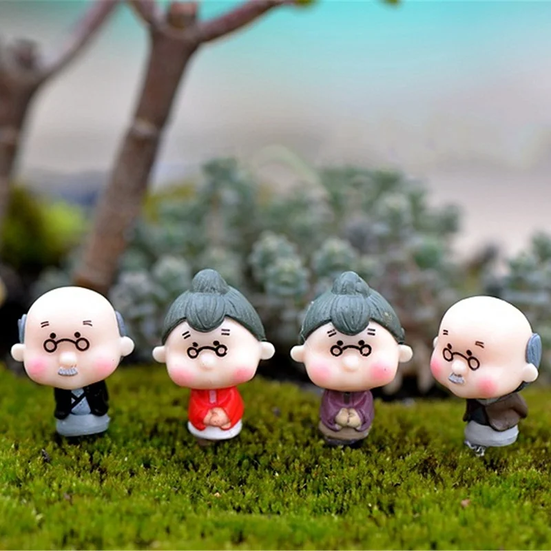 

4Pcs/lot Kawaii Cute Grandfather Grandmother Old Couple Crafts Artificial Figurine Micro Landscape DIY Fairy Garden Decoration