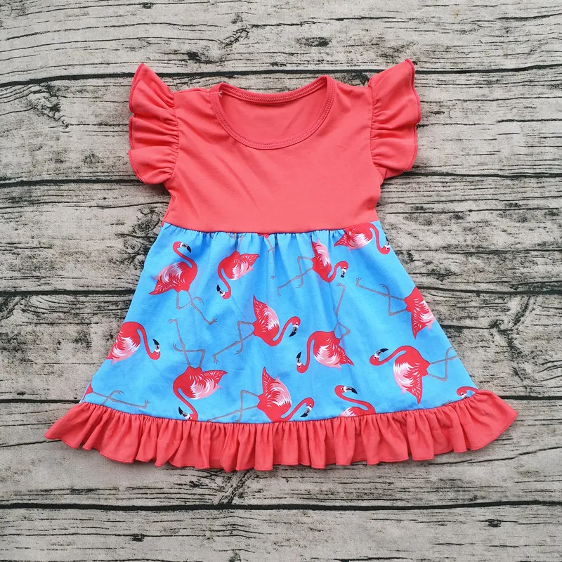 

Baby Girls Summer Dress Clothing Girls Flamingo Dress Children Girls Pink Blue Cotton Dress Kids Boutique Summer Dress