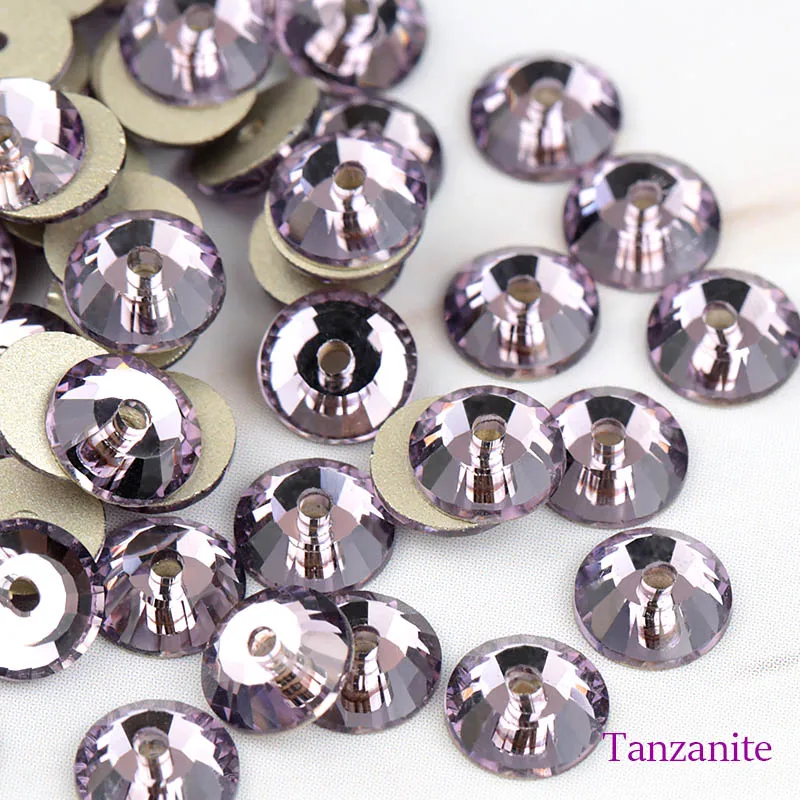 Высокое качество SS30 пришить Flatback Стразы хрустальный стакан круглый стразы для шитья 1 отверстие для свадебного платья аксессуары DIY - Цвет: tanzanite