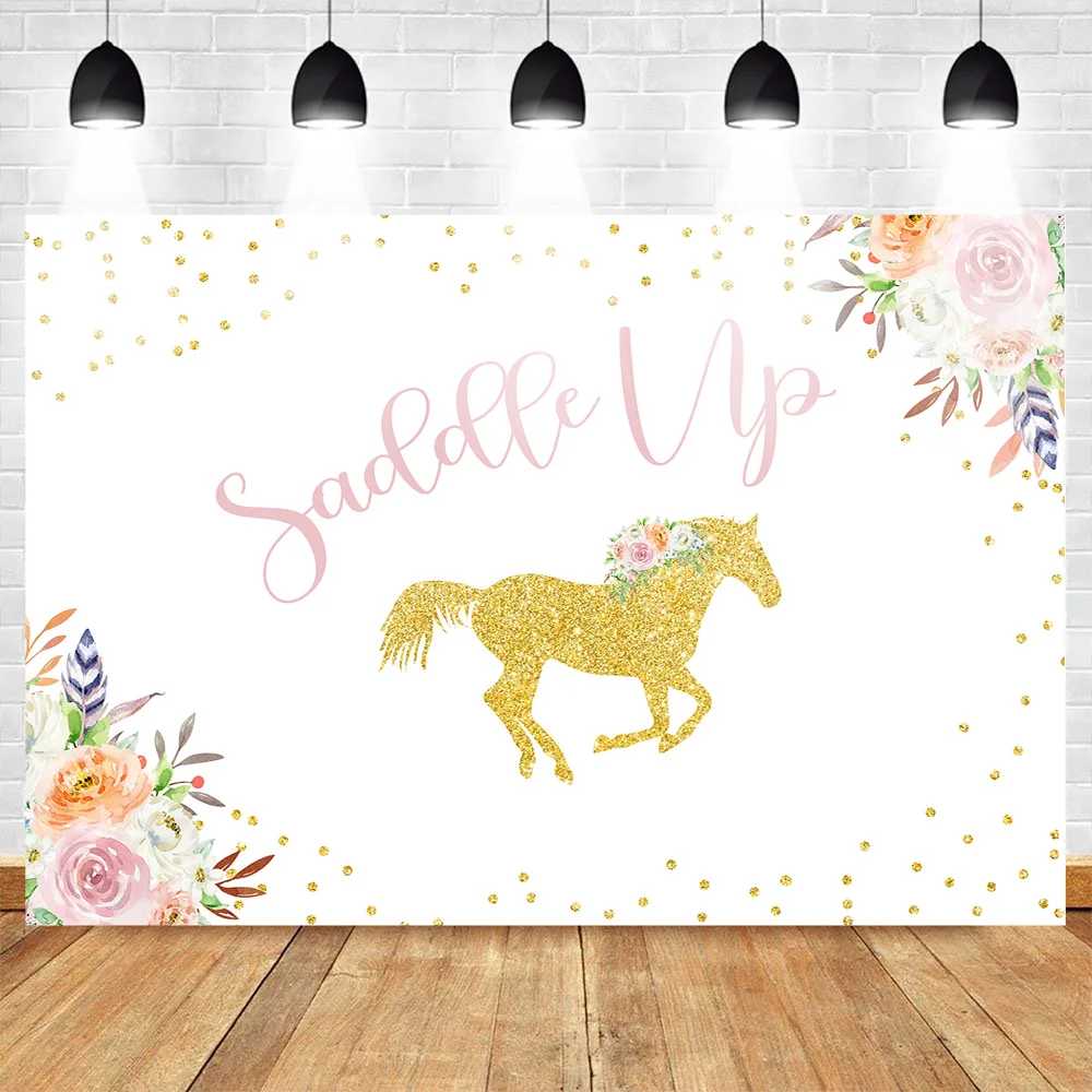 

Vinyl Photo Background Flower Backdrop Birthday Party Backgrounds for Photography Golden Horse Sequins Photo Studio Photophone