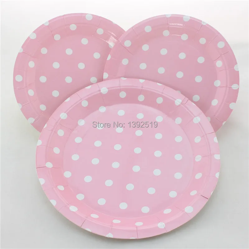 Free Shipping 48pcs Baby Pink Paper Plates Retro Party Plates 7" Round