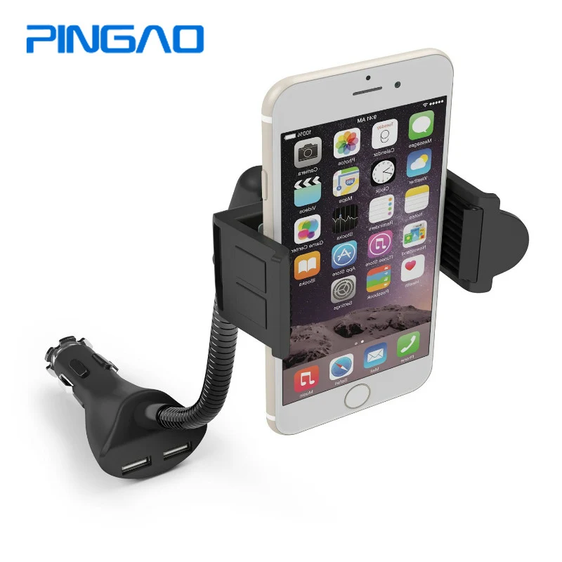 

PINGAO Car Phone Holder 2 USB Port Car Charger with Cigarette Lighter For iPhone X 8 7 7plus 6 6plus Samsung S8 S7Car-Charger