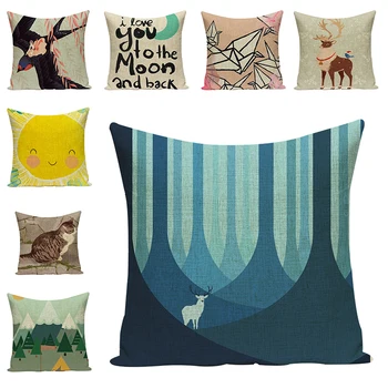 

Cartoon Cotton Cushion Covers for Sofa Linen Animal Printed Decorative Pillow Case Throw Pillow Covers Chair Home Decor 45x45cm