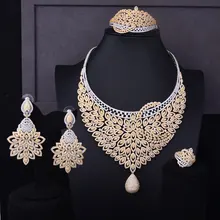 GODKI Super Luxury Feather Flower Women Wedding Cubic Zirconia Choker Necklace Earring Dubai Jewelry Set Jewellery Addict