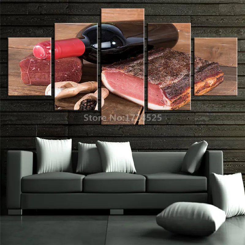 Canvas-HD-Prints-Pictures-Home-Decor-Room-5-Pieces-Red-Wine-And-Meat-Paintings-Kitchen-Wall (4)
