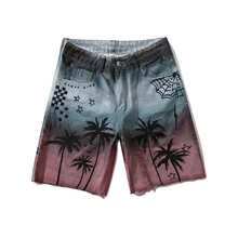 Хлопковые шорты до колена, мужские Гавайские шорты с принтом Коко, мужские джинсовые шорты с дырками, прямые джинсы, одежда